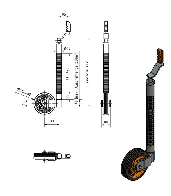 KARTT Stützrad Ø 48 mm mit Turn-Lock